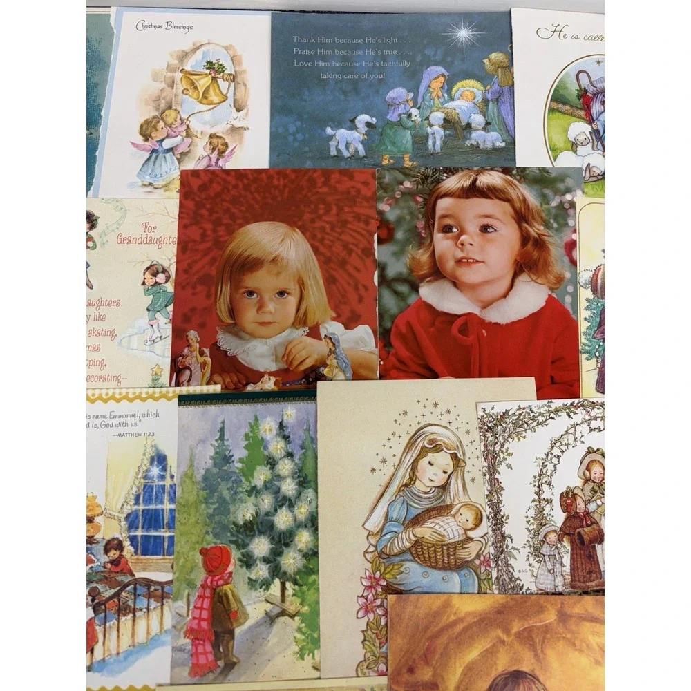 Vintage Christmas Cards Fronts ONLY Kids Children Scrapbooking Crafts Lot of 50+